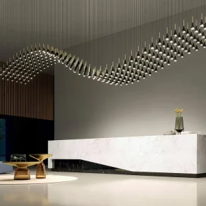 Modern Luxury Wave LED Chandelier Customizable Stainless Steel & Glass Pendant Light for Hotel Lobby & Villa Hanging Fixture