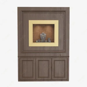 Modern Luxury Wood Grain Jewelry Wall Showcase Metal Lockable High End Gems Cabinet for Commercial Retail Store