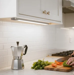 Modern Magnetic & Sticker Mount Rechargeable LED Light with Motion Sensor Dimmer for Indoor Use in Kitchen Cabinets and Closets