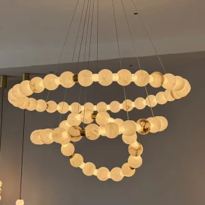 Modern Marble LED Chandelier Pendant Light Remote Control Adjustable Height Sensor Control Long Oval Options for Bedroom Living