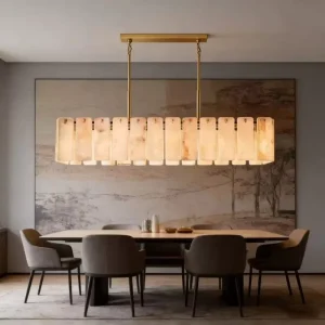Modern Marble LED Chandelier Pendant Light Remote Control Adjustable Height Sensor Control Long Oval Options for Bedroom Living