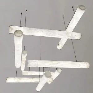 Modern Marble Pendant Light Natural Stone Hanging Lamp Luxury LED Chandelier for Living Room Villa Hotel Staircase Lighting