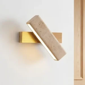 Modern Marble & Wood LED Wall Lamp with Creative Cave Stone Design for Bedroom Study Hotel Caf