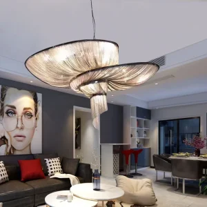 Modern Metal Chain Chandelier Pendant Lamp Gold Hanging Lights for Home and Hotel