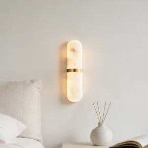 Modern Metal and Alabaster Wall Lamp Luxury Capsule Wall Sconce Lighting for Bedroom Living Room Hotel