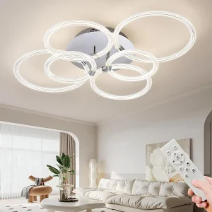 Modern Mini LED IP44 SAA Flush Mount Ceiling Light Dimmable Remote 6Rings Acrylic 4 Heads Bedroom Living Room Kitchen Office