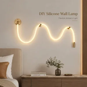 Modern Minimalist Bendable DIY Flexible Silicone LED Wall Lamp Bronze Iron 2M Wave Shape Decor Wall Sconce for Bedroom Headboard
