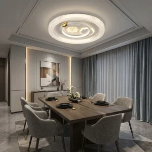Modern Minimalist Ceiling Light with Three Dimensional Ring Design and Decorative Center Patterns Perfect High End Home Decor