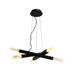 Modern Minimalist Combination Bronze Finish Natural Selenite Stone Hanging Chandelier Pendant Lights