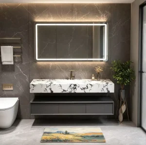 Modern Minimalist Floating Bathroom Vanity with Adjustable LED Backlit Mirror for Hotel Villa and Apartment Projects OEM ODM