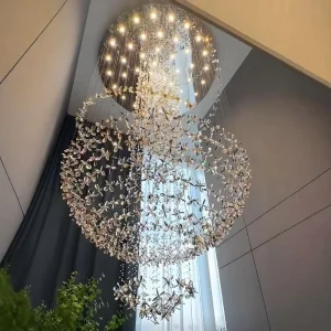 Modern Minimalist Floral LED Chandelier Luxury Large Pendant Light for Duplex Staircase Villa High Ceiling Living Room