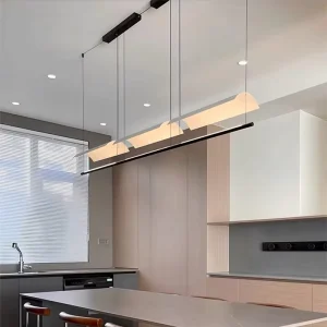 Modern Minimalist Linear Iron Adjustable Height Long Pendant Lamp Warm White LED Hanging Light for Room Office Kitchen Island