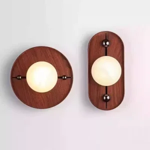 Modern Minimalist Living Room Bedroom Decoration Walnut Wood Grain Mid-Century Style Hallway Hotel Bedside Marble Wall Lamp