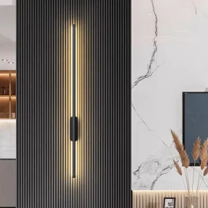 Modern Minimalist Long Linear LED Wall Sconce Black Aluminum Touch Switch No Drill Mounting for Living Room Bedroom Corridor