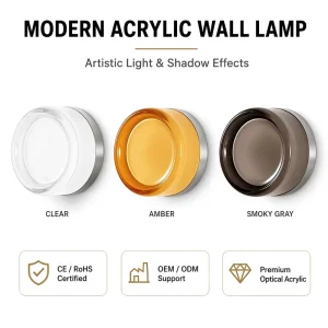Modern Minimalist Luxury LED Wall Light Acrylic Shade Aluminum Construction Dimmable High CRI 90 2700K Color Temp Amber Smoke