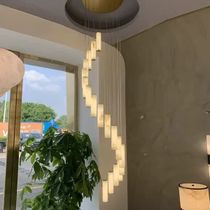 Modern Minimalist Middle LED Alabaster Spiral Chandelier Duplex Building Pendant Lamp Designer Hanging Light Hotel Stairwell