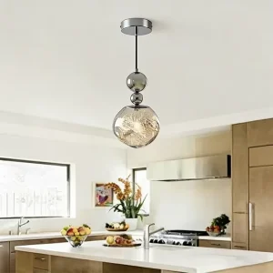 Modern Minimalist Round Ball Glass LED Pendant Light Chandelier Dimmable Easy Installation for Bedroom Living Room
