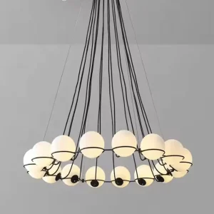 Modern Minimalist Round Ball Shade Chandelier Middle Hanging Luxury Eye Caring Pendant Light for Living Room