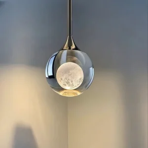 Modern Minimalist Small Adjustable Height Glass Crystal LED Chandelier Hanging Pendant Light for Kitchen Dining Room