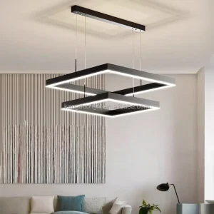 Modern Minimalist Square LED Chandelier Multi Layer Aluminum Acrylic Pendant Light Adjustable Wire for Living Room Dining Room