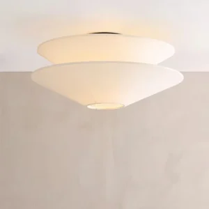Modern Minimalist White Linen Fabric Gull Flush Mount Ceiling Light for Bedroom Living Room