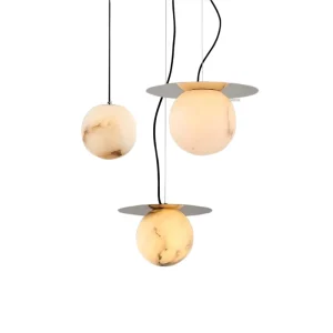 Modern Moon and Satellites Pendant Lights Brass Ball Alabaster Chandeliers Ceiling Hanging Lights