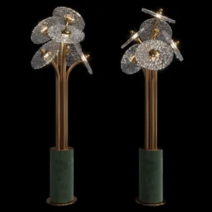 Modern Multi Head Handmade Glass Floor Lamp with Dark Green Velvet Base Polished Gold Tree for Home Villa Bedroom Hotel