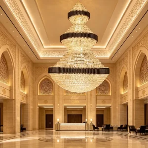 Modern Multi Tier Gold LED Crystal Chandelier for High Ceiling Villa Hotel Lobby Projects