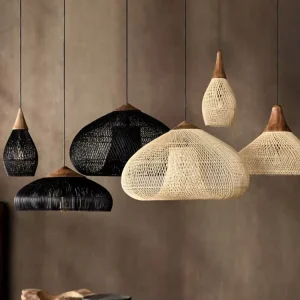 Modern Natural Brown Weave Pendant Light Handcrafted Bamboo Chandelier Room Hanging Rattan