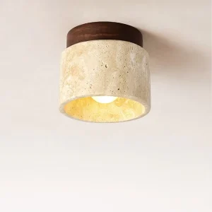 Modern Nordic Hotel Bedroom Fixture Lamp Wabi Sabi Round Travertine Stone Ceiling Light for Living Room