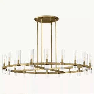 Modern Nordic Luxury Round Copper Frame LED Pendant Light Adjustable Brass Glass Chandelier for Living Room