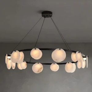 Modern Nordic Oval Alabaster LED Pendant Light Chandelier for Hotel Dining Room Kitchen Island Luxury Ceiling Lamp