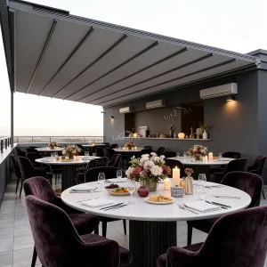 Modern Outdoor Aluminum Retractable Roof LED Lighting Waterproof Rain Canopy Wireless Remote Control UV Protection Balcony Patio