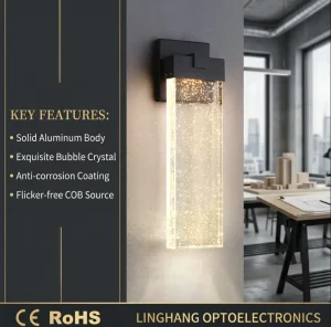 Modern Outdoor LED Wall Light IP65 Waterproof Seeded Glass Wall Sconce Minimalist Black Exterior Lamp for Garden Villa Porch