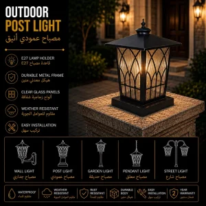 Modern Outdoor Post Cap Light with Decorative Gothic Arch Frame and Reeded Tempered Glass