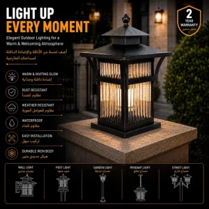 Modern Outdoor Post Cap Light with Reeded Glass and Decorative Roof Brackets