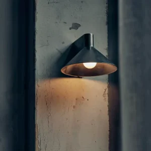 Modern Outdoor Wall Lamp with Black Metal Shade and Brass LED Light Source for Hotel and Garden Decoration