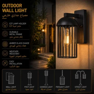 Modern Outdoor Wall Lantern with Dome Shade and Wire Cage for Porch Lighting