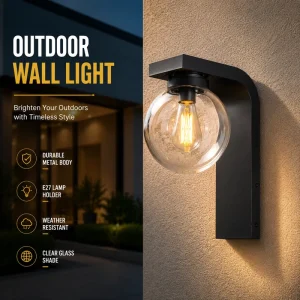Modern Outdoor Wall Sconce with Clear Acrylic Globe for Villa Exterior Lighting