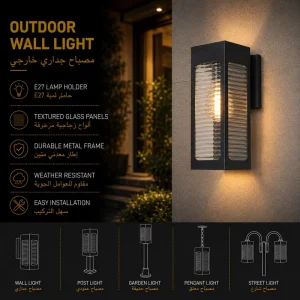 Modern Outdoor Wall Sconce with Ribbed Glass Panels for Villa Exterior Lighting