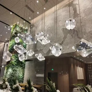 Modern Oval Glass Chandelier High Ceiling Adjustable Height LED Hanging Pendant Light for Hotel Restaurant Lighting