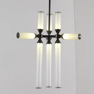 Modern Pendant Light Aluminum Cylinder Glass LED Ceiling Chandelier for Hotel Living Room Bar Dining Room