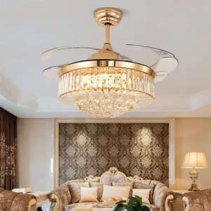 Modern Pendant Lights Luxury Crystal Chandelier for Kitchen Living Room Ceiling Fans with LES Lights Remote Control