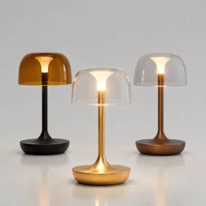 Modern Portable Cordless LED Dining Light with Clear Amber Glass Shade for Hotel Restaurant Cafe OEM Table Lamp