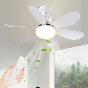 Modern Quiet 2700K White LED 6-Speed 6-Blade Ventilation Ceiling Fan Light E27 DC Motor Plastic Body Remote Control Dimmable