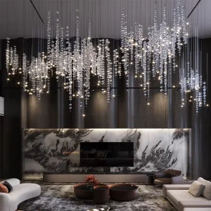 Modern Raindrop Pendant Lights for Living Room Hanging LED Clear Glass Crystal Chandeliers