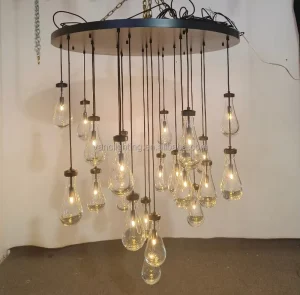 Modern Raindrops Chandelier Round Large Pendant Light High Ceiling Luxury Long Rain Drop Pendant Lights