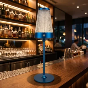 Modern Restaurant Hotel Table Lamp Aluminum Construction Fluorescent WiFi Control Acrylic Crystal Shade Customized Color