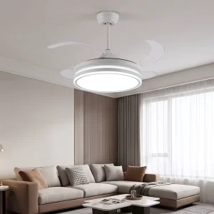 Modern Retractable Ceiling Fan Light Dimmable LED Remote Control Indoor Fan Chandelier for Dining Room Home Use