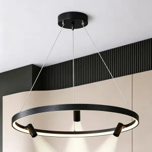 Modern Ring LED Chandelier with Adjustable Spotlights Minimalist Pendant Light for Dining Room Living Room or Office
